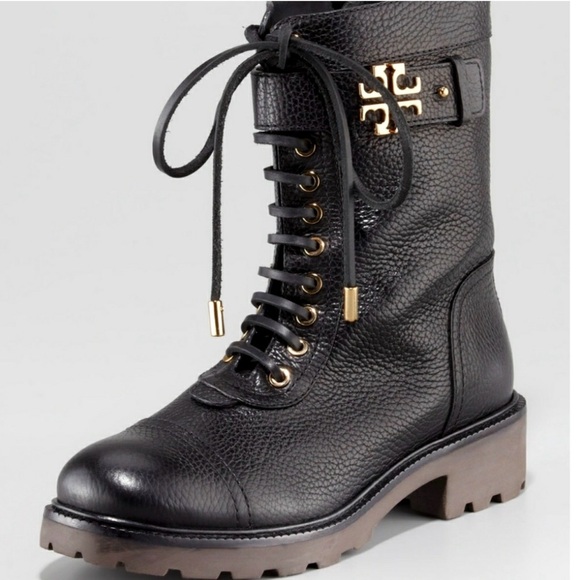 Tory Burch Black Ankle Boots with Gold Details